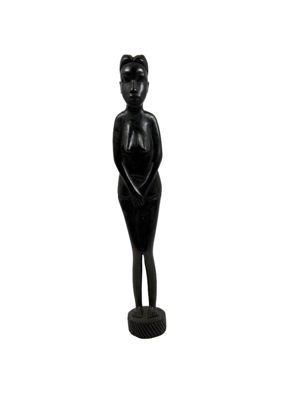 Hand-Carved African Ironwood Female Figurine 12" Tall With Intricate Details On